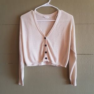 Cropped ribbed knit oatmeal beige cardigan Garage